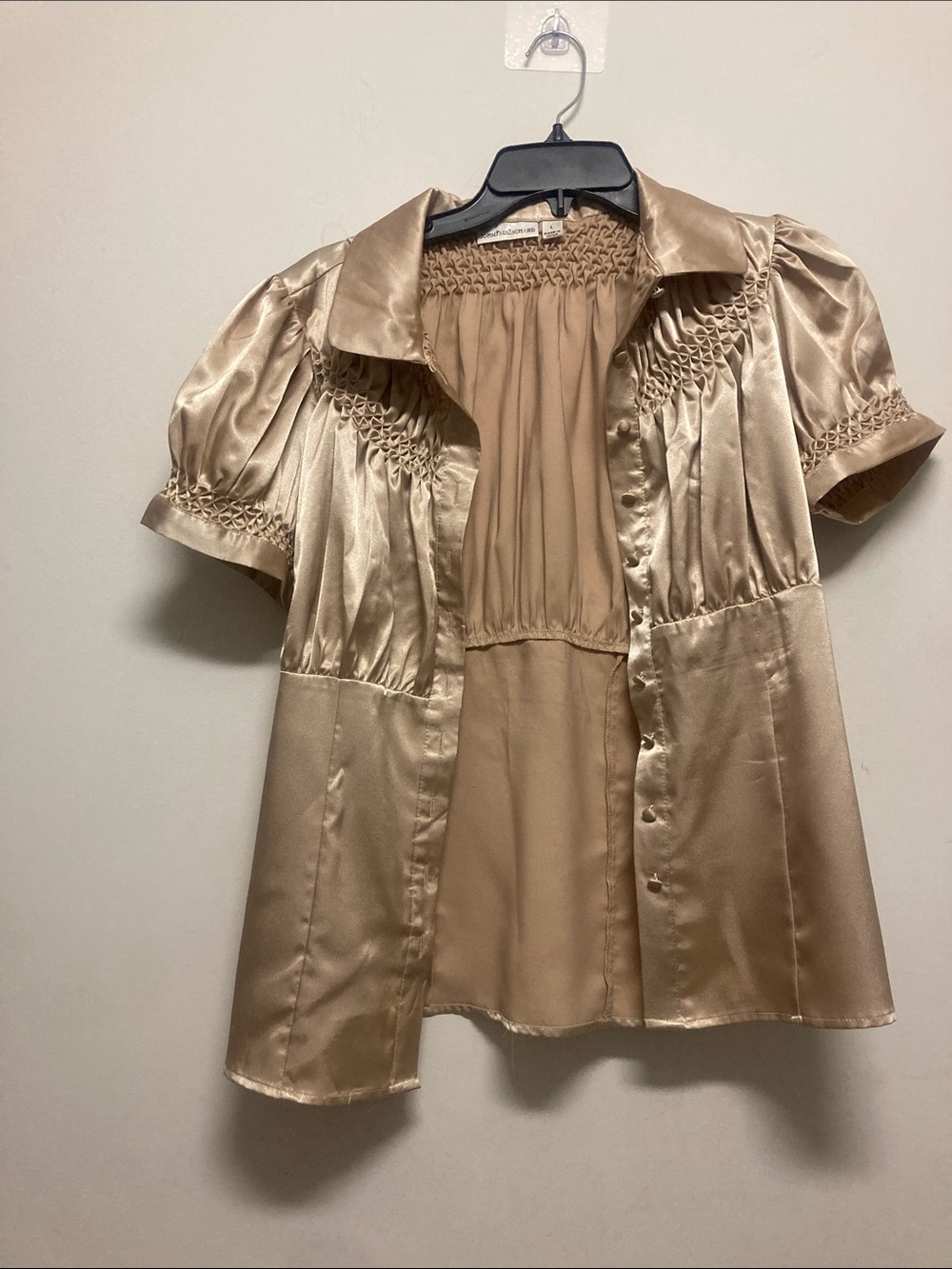 JohnPaulRichard Satin Short-Sleeve Blouse in Champagne Gold